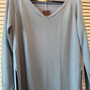 Lafayette 148 Harbor Blue Knit Top V-neck Sweater sz S NWT